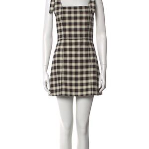 Alice + Olivia Cream, Brown and Black Plaid Mini Dress with Tie Straps